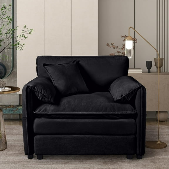 Oversized Modular Sofa Chair - Upholstered Chenille Armchair with Deep Seat & Pillow, Black
