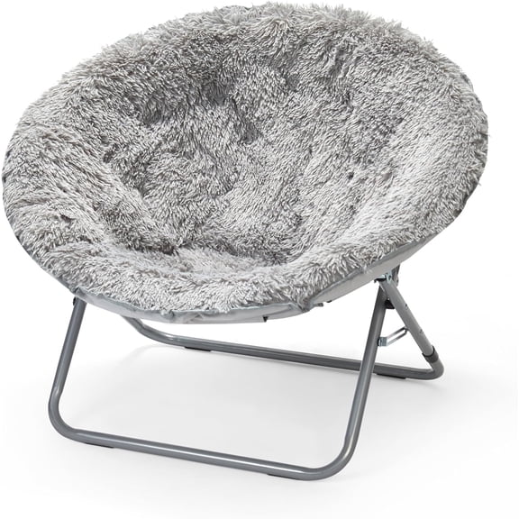 Oversized Mongolian Faux Fur Saucer Chair, Silver