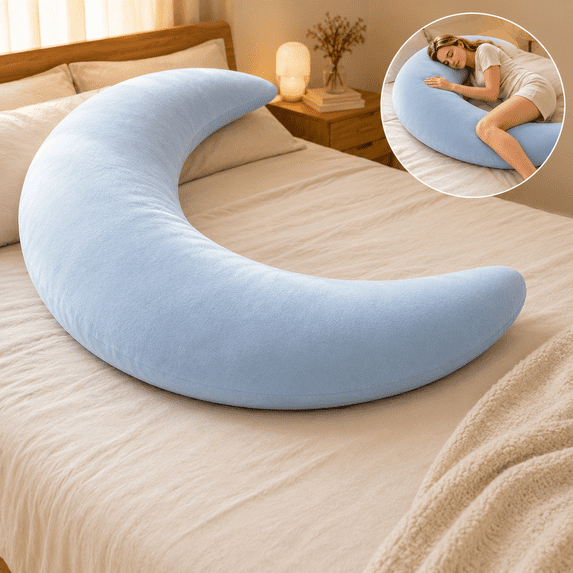 Oversized Moon Body Pillow, 70.8 Inch Crescent Moon Shaped Body Pillow, Large C Shaped Hugging Pillow for Side Sleeping, Bed Lounging Reading and Full Body Comfort