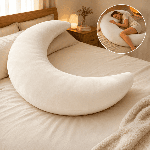 Oversized Moon Body Pillow, 70.8 Inch Crescent Moon Shaped Body Pillow, Large C Shaped Hugging Pillow for Side Sleeping, Bed Lounging Reading and Full Body Comfort