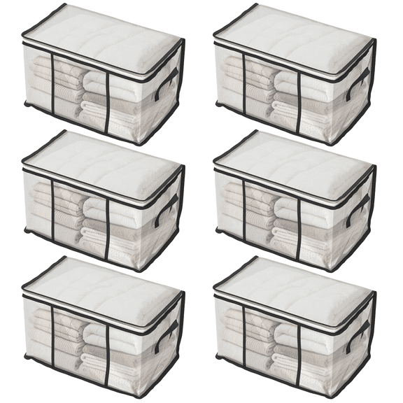 Oversized Moving Bags with Reinforced Handles, Clear Storage Bins with Lids, Foldable Storage Totes with Zippers, 6 Pack