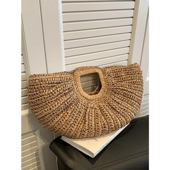 Oversized No-Closure Double Handle,Bag,Perfect For Summer Travel,Summer,Women Bags Straw Purse, Straw Beach Bag, Beach Necessities, Beach Stuff & Summer Essentials, Wicker Bag