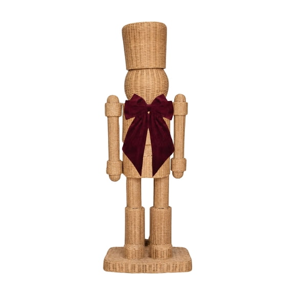 Oversized Nutcracker, 12" Holiday Nutcracker Figurine, Resin Velvet Bow Standing Statue, Indoor Outdoor Covered Porch Fireplace Entryway Christmas Tree Decoration