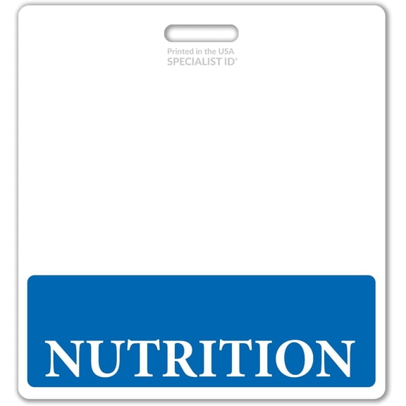 Oversized Nutrition Badge Buddy Horizontal - XL Badge Buddies for Nutritionists - 3 3/8 X 4 1/8 Role Identification Badge Backer Card - USA Printed by Specialist ID (Blue)