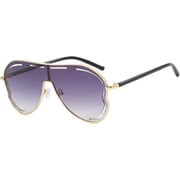 Oversized One-piece Lens Fashion Sunglasses for Women, Metal Hollow Out, UV Protection