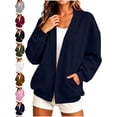 thumbnail image 1 of Oversized Open Front Sweatshirt for Women V-Neck Long Sleeve with Pockets Loose Fit Casual Fall Winter Everyday Top, 1 of 9