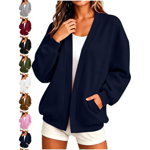 Oversized Open Front Sweatshirt for Women V-Neck Long Sleeve with Pockets Loose Fit Casual Fall Winter Everyday Top