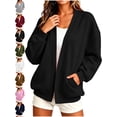 thumbnail image 1 of Oversized Open Front Sweatshirt for Women V-Neck Long Sleeve with Pockets Loose Fit Casual Fall Winter Everyday Top, 1 of 9