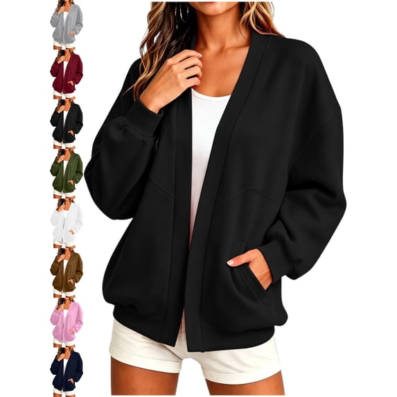 Oversized Open Front Sweatshirt for Women V-Neck Long Sleeve with Pockets Loose Fit Casual Fall Winter Everyday Top