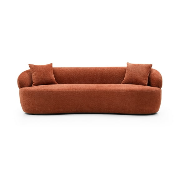 Oversized Orange Boucle Curved Sofa | For Relaxing in Residential Spaces | Offers Comfortable Touch with High-Resilience Fabric
