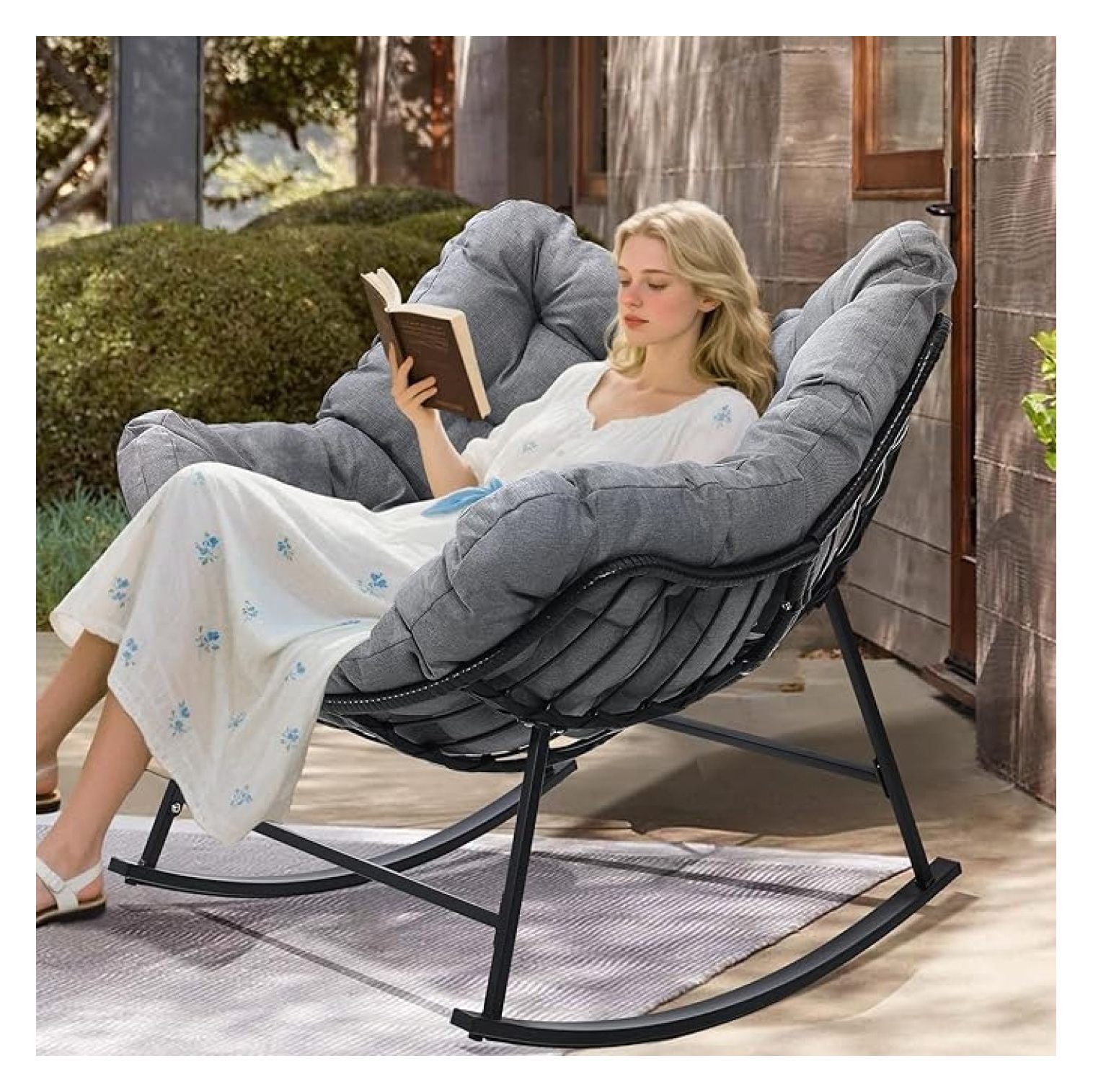 Oversized Outdoor Papasan Rocking Chair, Wicker Egg Chair Rocker for ...