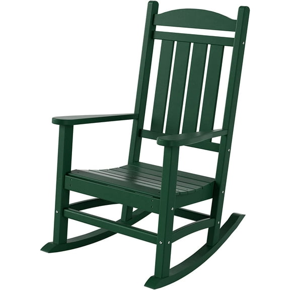 Costaelm Oversized Outdoor Rocking Chair, High Back Porch Rocker Chair, HDPE All Weather Resistant Outdoor Seating Furniture Wide Rocker Chair for Patio, Lawn, Garden, Dark Green