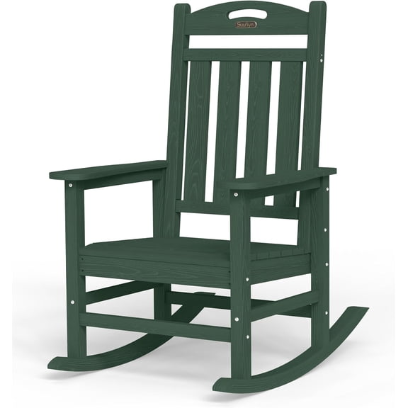 Oversized Outdoor Rocking Chair, High Back Porch Rocker, HDPE All-Weather Resistant Rocking Chair for Patio, 380 lbs Capacity, Green