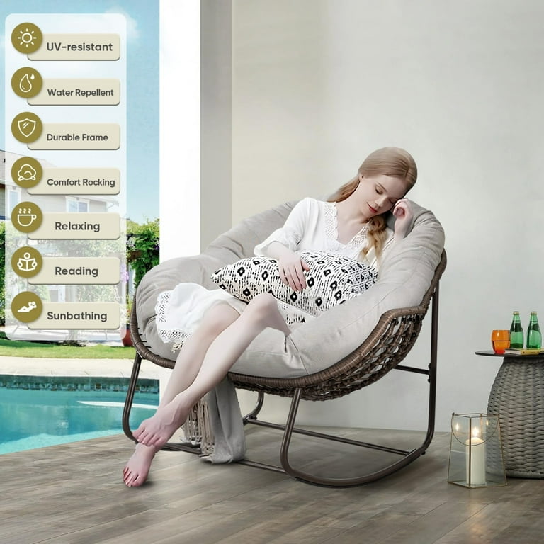 Oversized Outdoor Rocking Chair, Patio Rattan Egg Rocking Chair