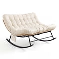 thumbnail image 1 of Oversized Outdoor Rocking Chair with Thick Cushion, Wicker Papasan Rocking Chair for Patio Garden, Heavy Duty Metal Frame 450 lbs Capacity, Reading Lounge Chair for Indoor Outdoor, 1 of 6
