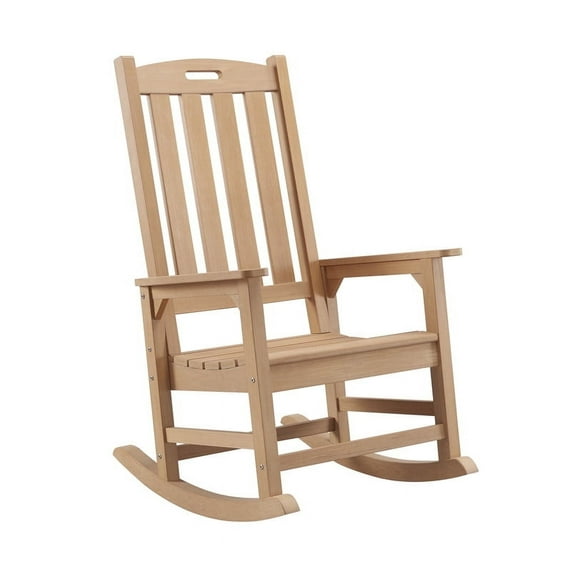 Kaleemen Oversized Outdoor Rocking Chair,Easy to Assemble High Density Polyethylene Patio Rocking Chair,Teak color