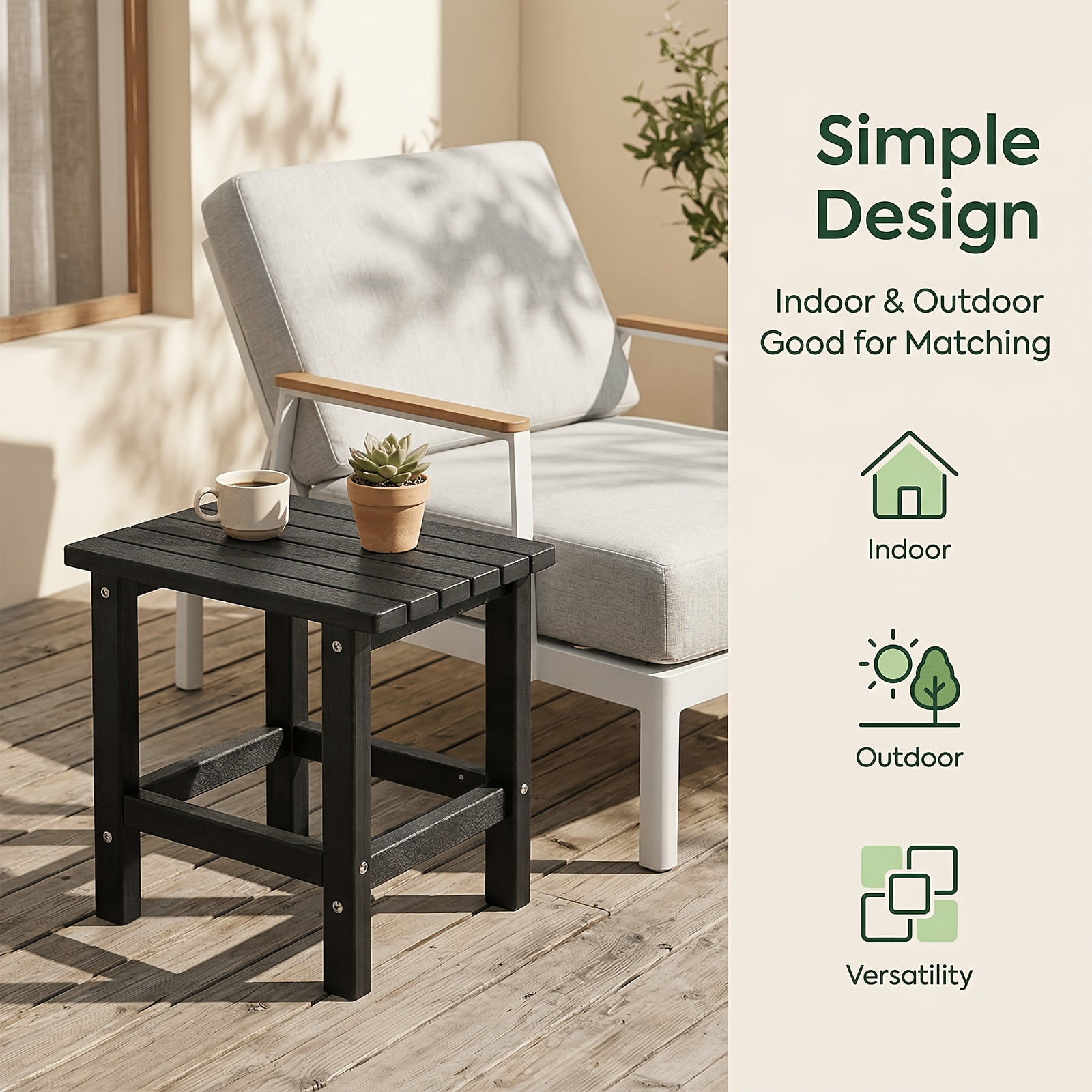 Oversized Outdoor Side Table, 19.68" Poly Lumber Adirondack Side Table, Weather Resistant Patio Side Table for Poolside, Garden