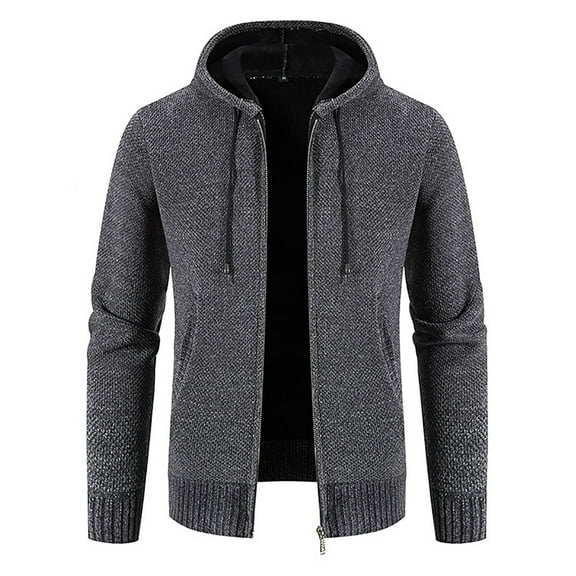 Oversized Outerwear Jackets New Fall Winter Mens Sweater Thick Hooded Warm Knitting Pullover Cardigan Stand Collar Casual Fleece Jacket Dark Gray M