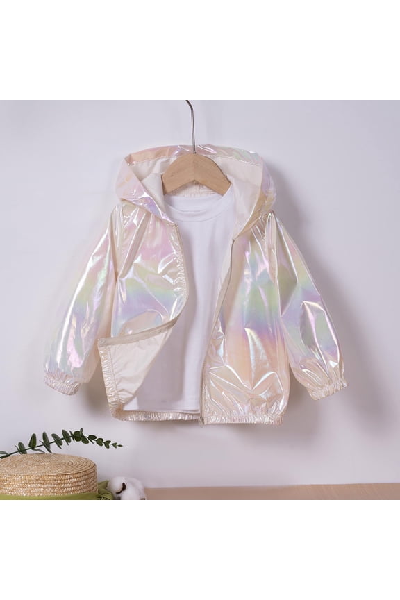 Oversized Outerwear Jackets New Toddler Girls Reflective Jacket Zip up Shiny Hooded Windbreaker Lightweight Cycling Running Coat Style B-2 Beige 5 Years