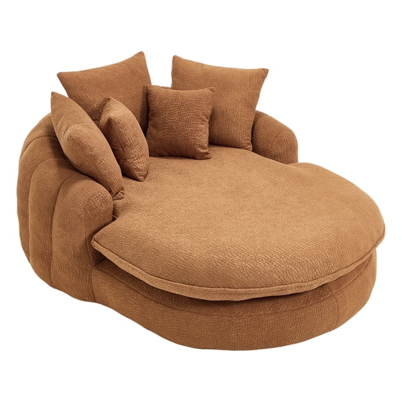 Oversized Oval Upholstered Bean Bag Sofa, Lazy Sofa with 3 Large Pillows and 2 Small Pillows, Wrap Around Backrest for Adults, Chenille Fabric Lazy Floor Bean Bag Sofa (Orange)
