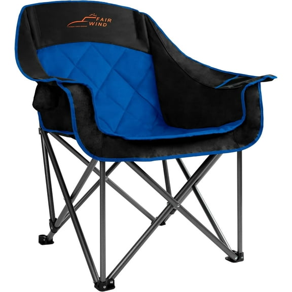 Oversized Padded Camping Chair Heavy Duty Quad Fold Arm Portable for Outdoor - Support 450LBS, Blue
