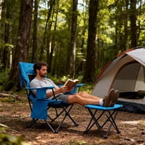 Oversized Padded Camping Chair with Footrest Stool Heavy Duty Cooler Bag Chair for Fishing, Tailgating, Sports Games, Backyard - Support 300 LBS Blue