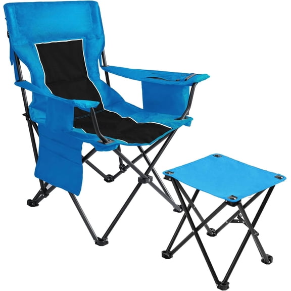 Oversized Padded Camping Chair with Footrest Stool Heavy Duty Cooler Bag Chair for Fishing, Tailgating, Sports Games, Backyard - Support 300 LBS