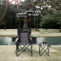 Oversized Padded Camping Chair with Footrest Stool Set Heavy Duty Support 300  Cooler Bag Chair - Black