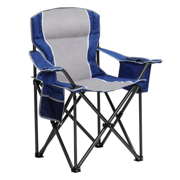 Oversized Padded Camping Chairs Blue W/ Cooler Bag, Cup Holder, Carry Bag, Weight Capacity 475 lbs