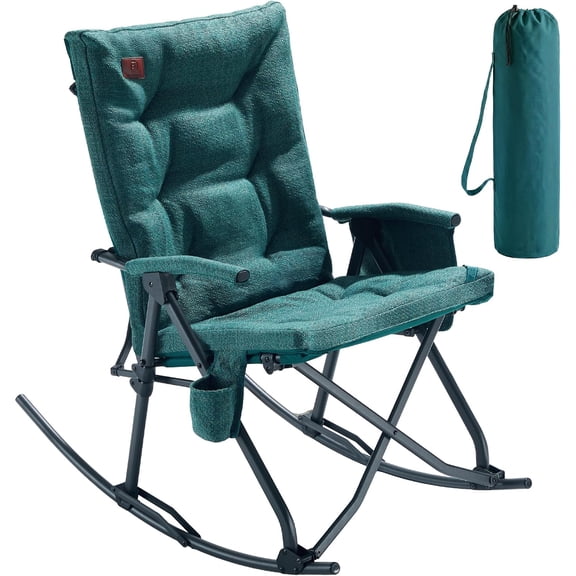 Oversized Padded Folding Rocking Chair with Hard Armrests for Adults 400 lb Capacity Portable Patio Lawn Outdoor Chair Forest Green