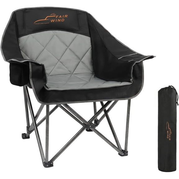 Oversized Padded Portable Camping Chair with Quad Fold Design  Heavy-Duty Steel Frame, 500 lb Capacity, Black
