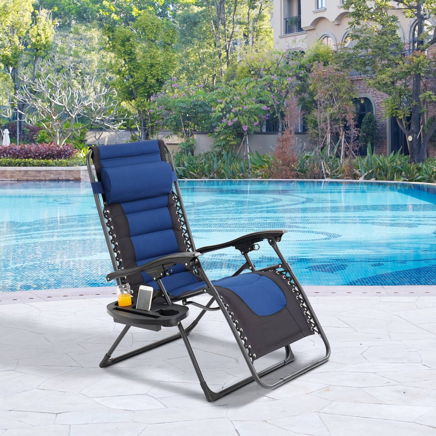 Oversized Padded Zero Gravity Folding Lounge Chair, Reclining Outdoor