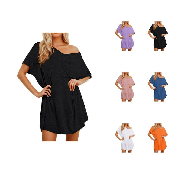 Oversized Pajamas – Lightweight Cotton Pajama Set for Women Women's And Comfortable Solid Color Sexy V Neck Short Sleeved Sleeved Sleeping Dress