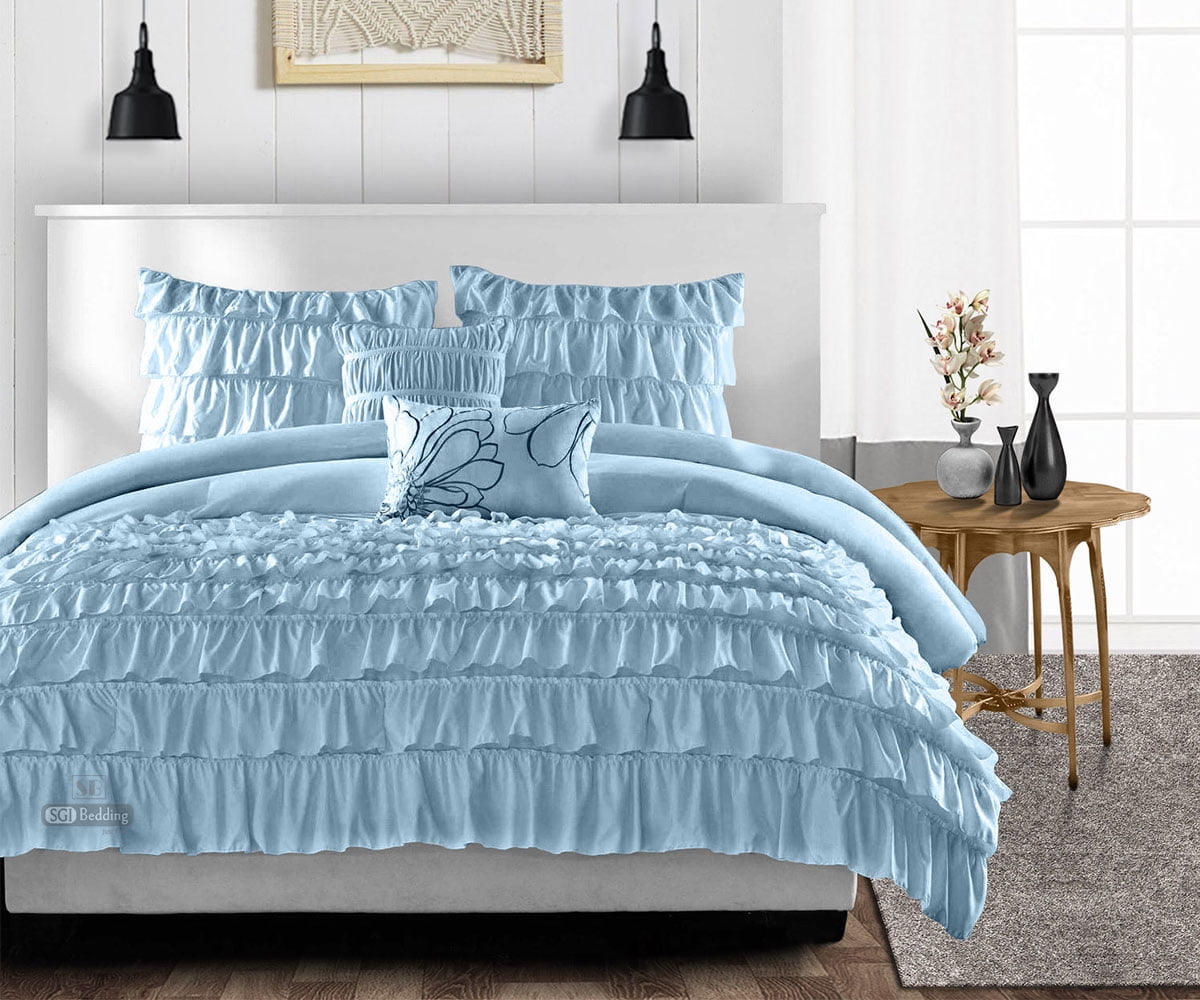 Oversized Palatial King Comforter Multi Ruffle Light Blue 300 GSM Plush ...