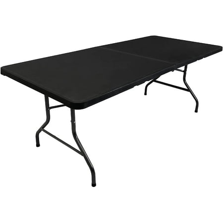 Oversized Party Folding Table 6.5 X 3 Portable Fold in Half Design - Plastic Blow Molded Table Great for Card, Craft, Camping, Work and Hobbies BLACK Table