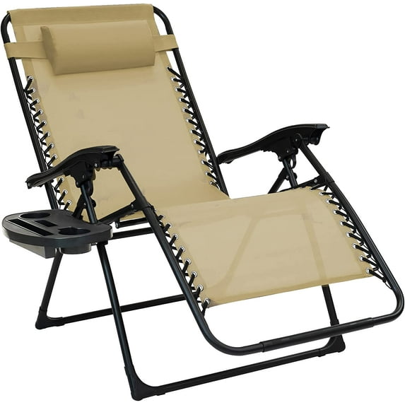 Oversized Patio Chair with Leg Stabilizers and Big Cupholder, Adjustable Folding Reclining Outdoor Chair with Pillow