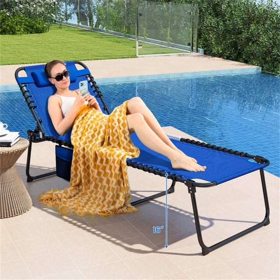 Oversized Patio Chaise Lounge (Navy) 27" Wide 4-Position Adjustable Backrest Folding Tanning Chair 440 lbs Capacity