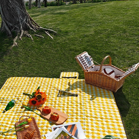 Oversized Picnic Blanket, Waterproof Outdoor Blanket, Foldable Triple Layer Protection Machine Washable Stain Resistant, Large Beach Lawn Camping Mat with Carrying Strap