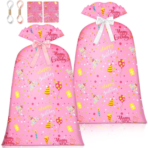 Oversized Pink Birthday Gift Bag Large Plastic Present Wrapping Bag