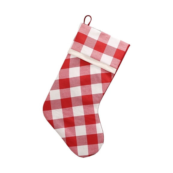 Oversized Plaid Christmas Stocking for Fireplace Mantle, Personalized Holiday Decor with Gift Tag, Durable Fabric for Family And Pet Gift Exchange
