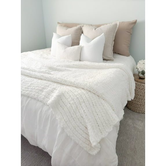 Oversized Plush Chenille Sweater Throw Sandy Beige