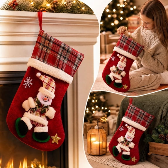 Oversized Plush Doll Christmas Stocking Gift Bag, Large Capacity Candy Treat Sack with Hanging Loop for Fireplace Mantel, Christmas Tree, Doorway and Holiday Party Display, Soft Plush Home Decor