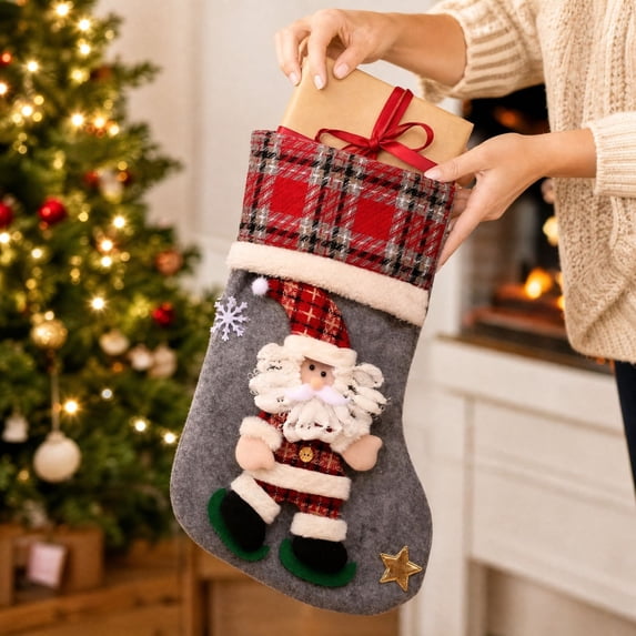 Oversized Plush Doll Christmas Stocking Gift Bag, Large Capacity Candy Treat Sack with Hanging Loop for Fireplace Mantel, Christmas Tree, Doorway and Holiday Party Display, Soft Plush Home Decor
