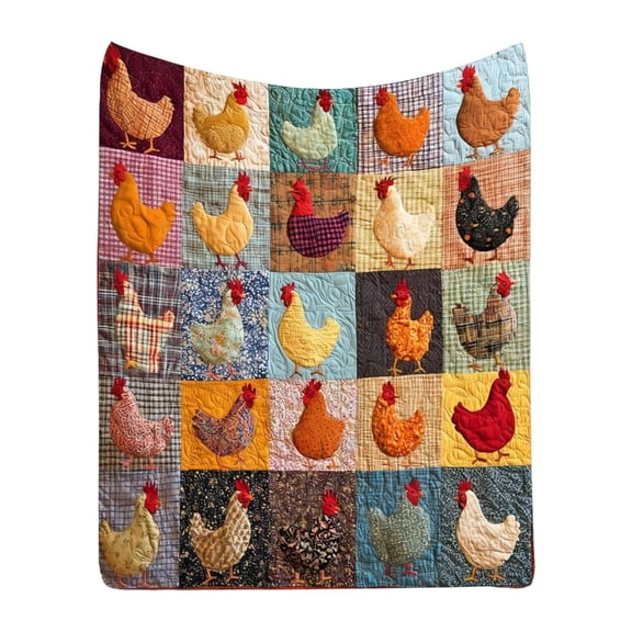 Oversized Plush Flannel Blanket Soft Bedding with Colorful Rooster Checkered Farm Quilt For Sofa Chair Camping