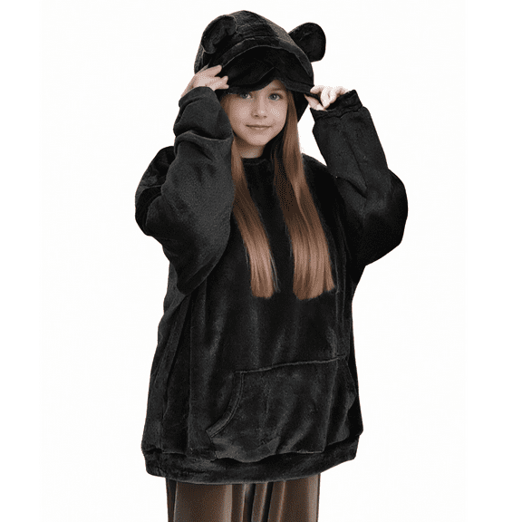 Oversized Plush Hoodie with Bear Ears Hood Long Sleeve Pullover Warm Fleece Sweatshirt for Girls Teens Adults