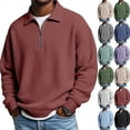 thumbnail image 1 of Oversized Polo Sweatshirt for Men Big and Tall Quarter Zip Pullover Waffle Knit Mock Neck Long Sleeve Casual Shirt Purple S, 1 of 4