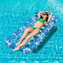 Oversized Pool Float Lounge, 72" X 34" Extra Large Fabric-Covered Inflatable Pool Floats for Adults, Inflatable Contour Lounger with Headrest Ultra-Comfort Cooling Pool Raft