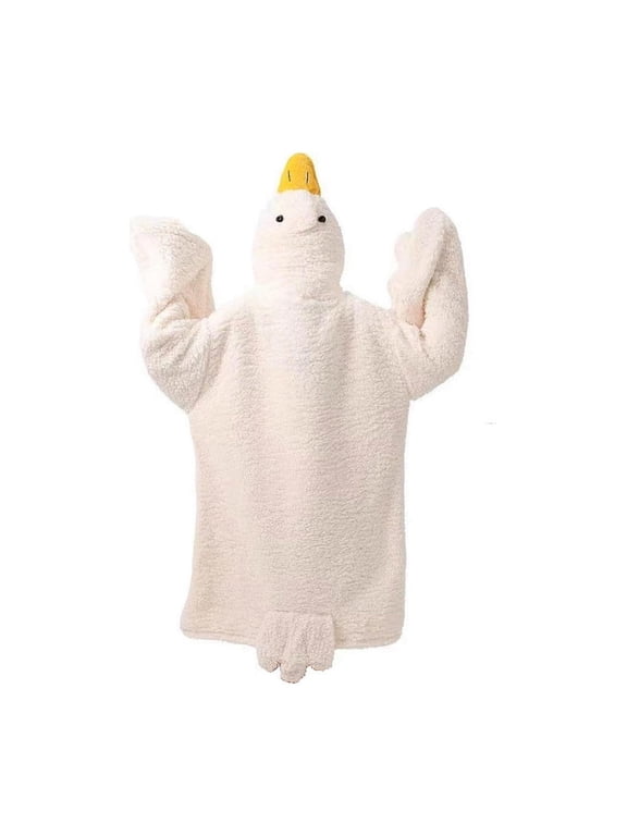 Oversized Porch white goose Wearable Blanket Hoodie, Soft Flannel Fleece Warm Blanket for Home Lounge, Cozy Indoor Leisure Blanket with Goose Pattern, White Ideal Gift.M