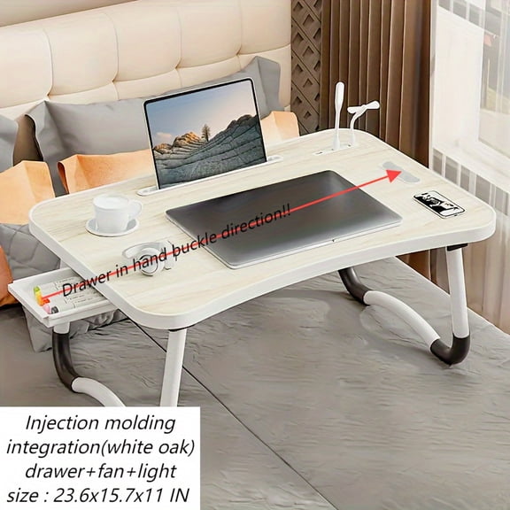 Oversized Portable Laptop Nightstand - Versatile Tray with Cup Holder, Drawer, USB & Lamp - Ideal for Bed, Sofa, Floor Eating, Reading & Writing - Stable, Durable & Foldable