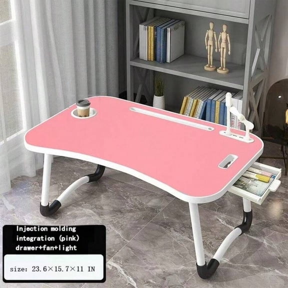 Oversized Portable Laptop Nightstand - Versatile Tray Holder with Cup Holder andDrawer, USB, Fan and Lamp - Perfect for Eating, Reading And Writing on Bed, SofaFloor,Pink